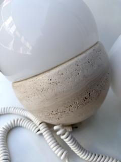 Pair of Travertine and Opaline Glass Culbuto Lamps Italy 1980s - 4616361