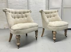 Pair of Tufted Cerused Lounge Slipper Chairs - 2525879