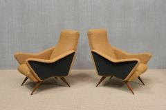 Pair of Turin School Armchairs in Walnut and Ochre Navy Boucl Italy 1950s - 4003912