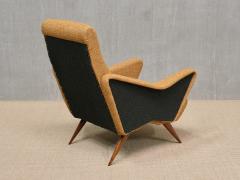 Pair of Turin School Armchairs in Walnut and Ochre Navy Boucl Italy 1950s - 4003922