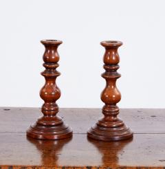 Pair of Turned Fruitwood Candlesticks - 3127172