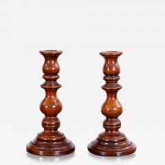 Pair of Turned Fruitwood Candlesticks - 3130833