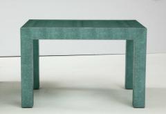 Pair of Turquoise 1980s Aleather Wrapped Mid Century Side Table - 2131537