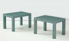 Pair of Turquoise 1980s Aleather Wrapped Mid Century Side Table - 2131541