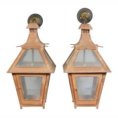 Pair of Tuscan Red Tole Hanging Lanterns - 3786464