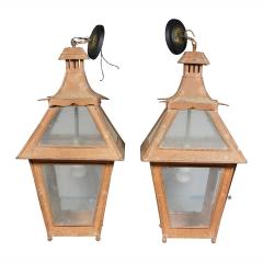 Pair of Tuscan Red Tole Hanging Lanterns - 3786465