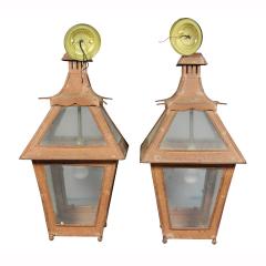 Pair of Tuscan Red Tole Hanging Lanterns - 3786466