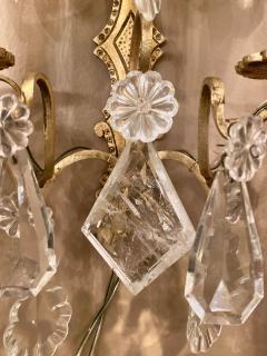 Pair of Two Light Covered Mixed Crystal and Rock Crystal Bronze Wall Sconces - 2974101