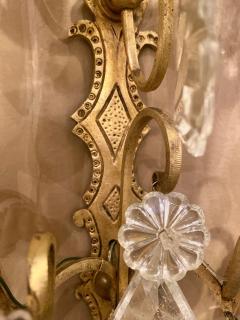 Pair of Two Light Covered Mixed Crystal and Rock Crystal Bronze Wall Sconces - 2974102