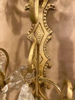 Pair of Two Light Covered Mixed Crystal and Rock Crystal Bronze Wall Sconces - 2974105