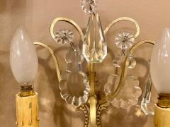 Pair of Two Light Covered Mixed Crystal and Rock Crystal Bronze Wall Sconces - 2974106