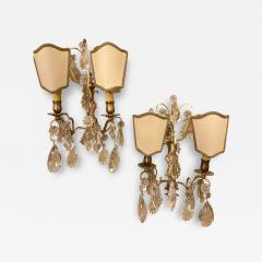 Pair of Two Light Covered Mixed Crystal and Rock Crystal Bronze Wall Sconces - 2975111