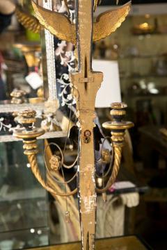 Pair of Two Light Louis XVI Style Eagle Carved Gilt Wall Sconces - 2950495
