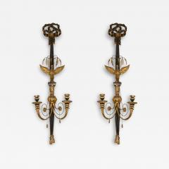 Pair of Two Light Louis XVI Style Eagle Carved Gilt Wall Sconces - 2957052