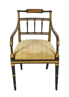 Pair of Unique Regency Greek Key Gilt Stenciled Armchairs - 3735566