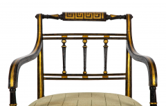 Pair of Unique Regency Greek Key Gilt Stenciled Armchairs - 3735574