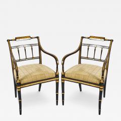 Pair of Unique Regency Greek Key Gilt Stenciled Armchairs - 3740148