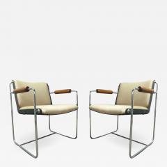 Pair of Unique Wood and Chrome Armchairs - 1651695