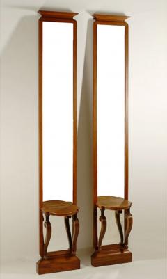 Pair of Unusual Asian Inspired Tall and Narrow Art Deco Mirror Consoles - 449328