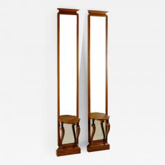 Pair of Unusual Asian Inspired Tall and Narrow Art Deco Mirror Consoles - 449576