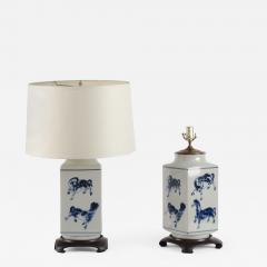 Pair of Unusual Blue and White Lamps Rectangular Form  - 1528957