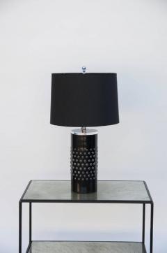 Pair of Unusual Textured Glass Cylinder Lamps with Custom Shades - 875474