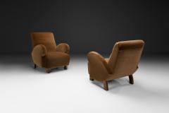 Pair of Upholstered Armchairs with Geometric Armrests Europe ca 1950s - 4556128