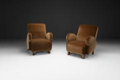 Pair of Upholstered Armchairs with Geometric Armrests Europe ca 1950s - 4556129