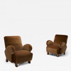 Pair of Upholstered Armchairs with Geometric Armrests Europe ca 1950s - 4561884