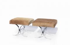 Pair of Upholstered Ottomans with Chromed Solid Steel Bases - 2809226
