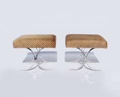 Pair of Upholstered Ottomans with Chromed Solid Steel Bases - 3038161