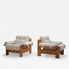 Pair of Upholstered Pine Armchairs Europe 1970s - 3688897