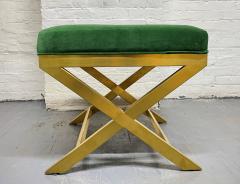 Pair of Upholstered Velvet and Brass X Benches - 2427542