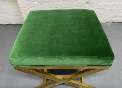 Pair of Upholstered Velvet and Brass X Benches - 2427544