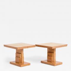 Pair of Velum and Birch Side Tables - 4680659