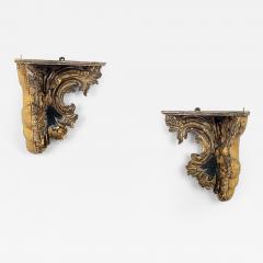 Pair of Venetian Mecca and Mirrored Carved Wood Corner Shelves circa 1800 - 2906253