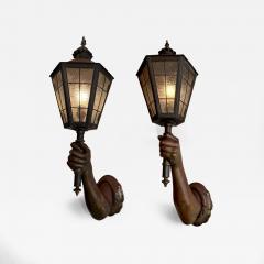 Pair of Venetian Patinated Bronze Arm Wall Mounted Lanterns - 4620286