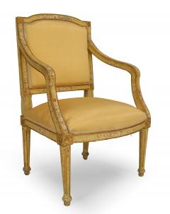 Pair of Venetian Yellow Painted Floral Arm Chairs - 1399727