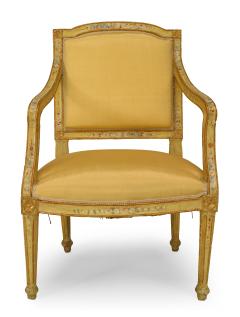 Pair of Venetian Yellow Painted Floral Arm Chairs - 1399728