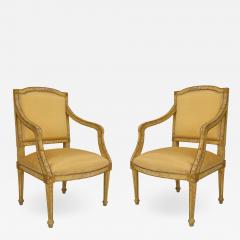 Pair of Venetian Yellow Painted Floral Arm Chairs - 1403370