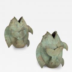 Pair of Verdigris Bronze Koi Fish Vases Circa 1950s - 4413561