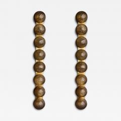Pair of Vertical Brass and Smoked Textured Glass Globe Wall Sconces - 4713914