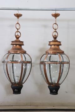 Pair of Very Large Copper and Glass Lanterns Italy 1940s - 4229125