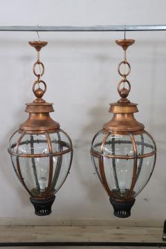 Pair of Very Large Copper and Glass Lanterns Italy 1940s - 4229127