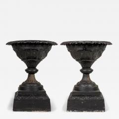 Pair of Victorian Cast Iron Outdoor Urns - 4643942