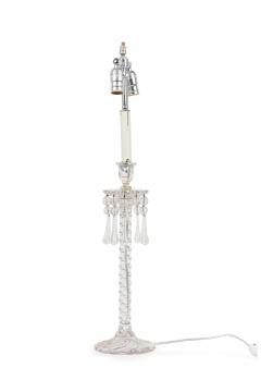 Pair of Victorian Cut Crystal Glass Table Lamps with Pleated Swirl Shades - 4171033