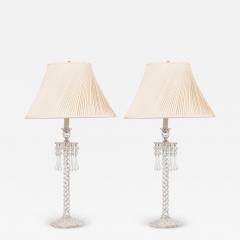 Pair of Victorian Cut Crystal Glass Table Lamps with Pleated Swirl Shades - 4196054