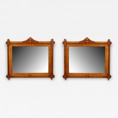Pair of Victorian Eastlake Walnut and Maple Carved Wall Mirrors - 1403311