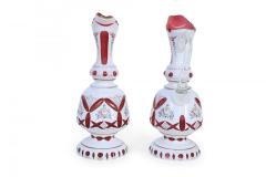 Pair of Victorian White and Ruby Opaline Glass Ewers - 4200804