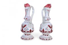 Pair of Victorian White and Ruby Opaline Glass Ewers - 4200807